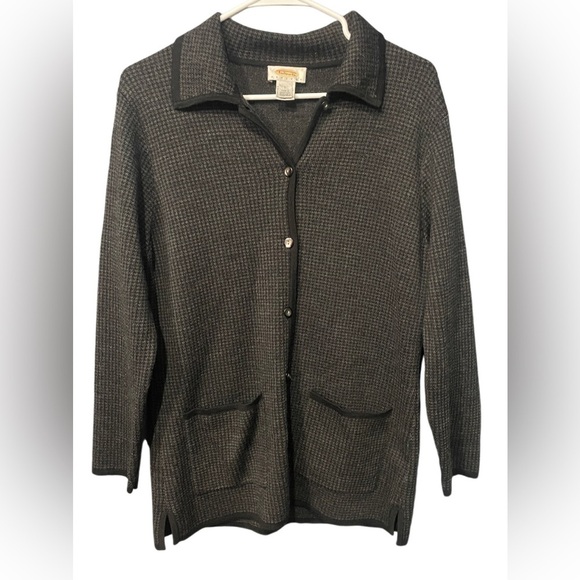 Talbots Cardigan/Talbots sweater size L color black 100% Merino Wool - Picture 1 of 5